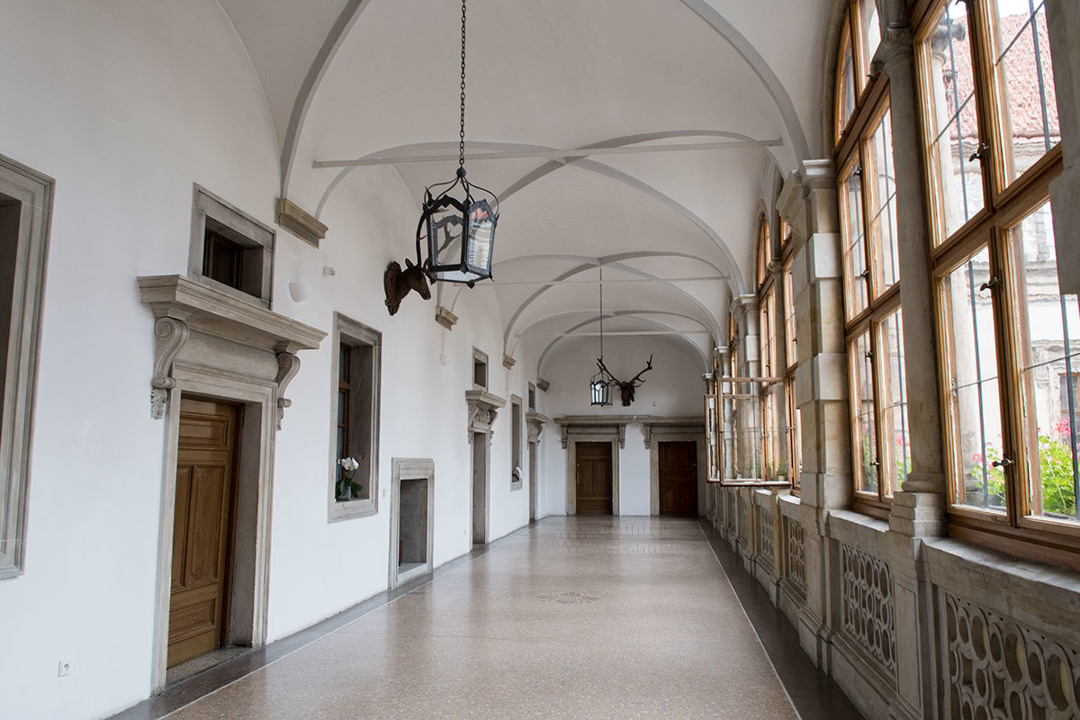 Аркадный зал замка Нелагозевес, образовавшийся после застекления части открытых галерей внутреннего двора.