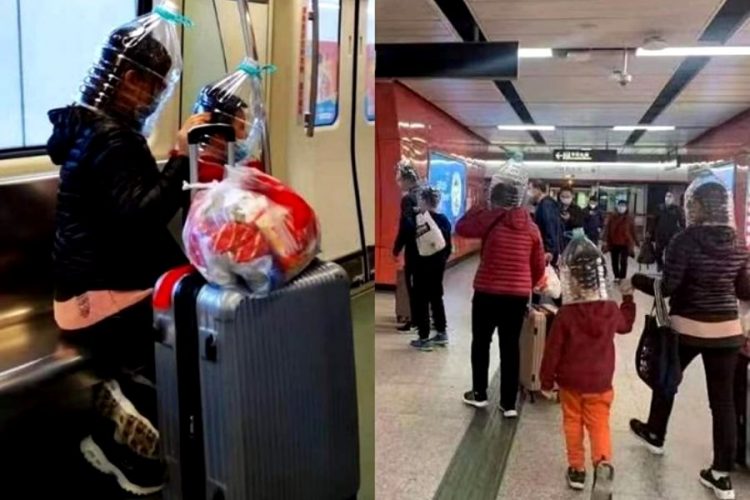 Туристы ходят с бутылками на головах, чтобы не заразиться коронавирусом