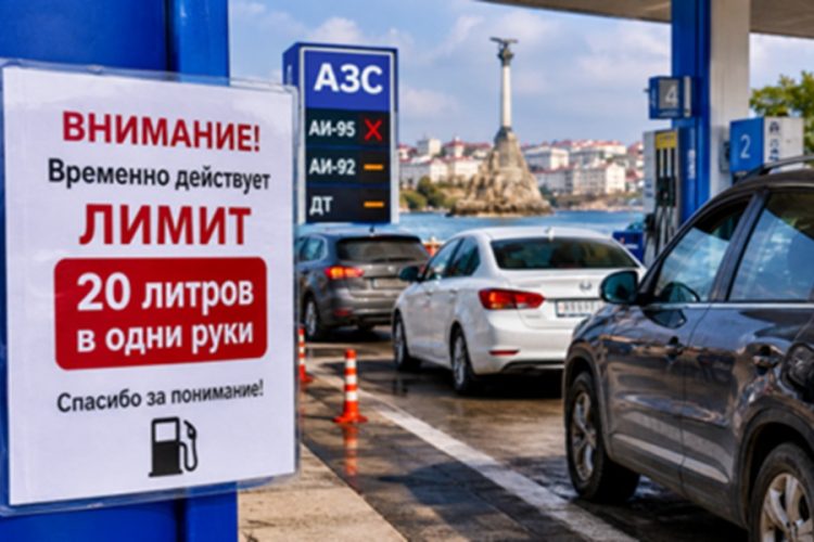 Очередь на АЗС в Крыму — бензин Аи-95 отпускают не более 20 литров на человека